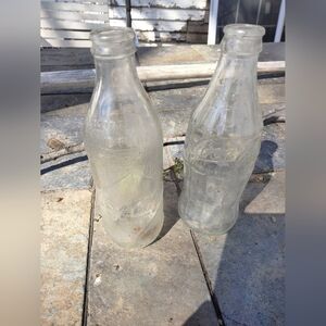 Vintage Coca Cola Clear Glass Bottle Pair - Transparent